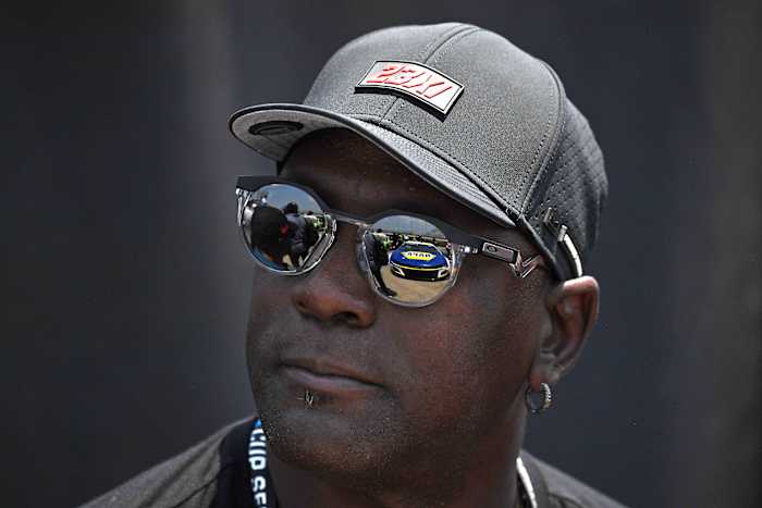 Jun 24, 2023; Nashville, Tennessee, USA; Team 23XI owner Michael Jordan looks on from pit road during qualifying before the Ally 400 at Nashville Superspeedway.